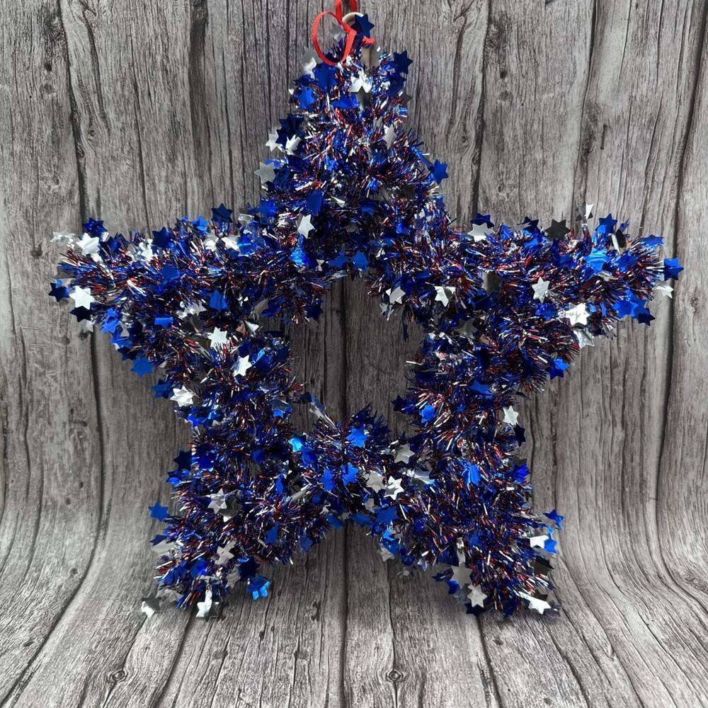 Patriotic Tinsel Star Hanging Decorations 4th of July-SHIPS FREE